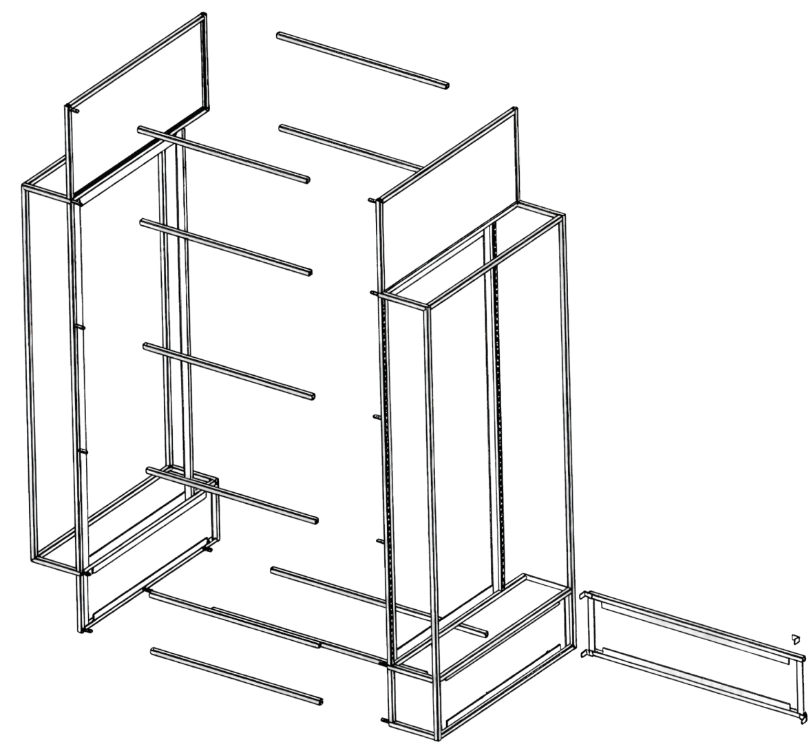 Exploded diagram of a data center rack assembly